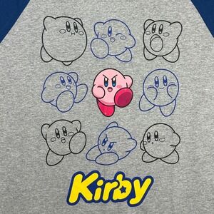Nintendo Kirby Raglan Graphic T-Shirt Kids XL 14/16 Gray Blue Bioworld New